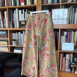 Pilcro Floral Wide Leg Jeans - Tan and Pink
